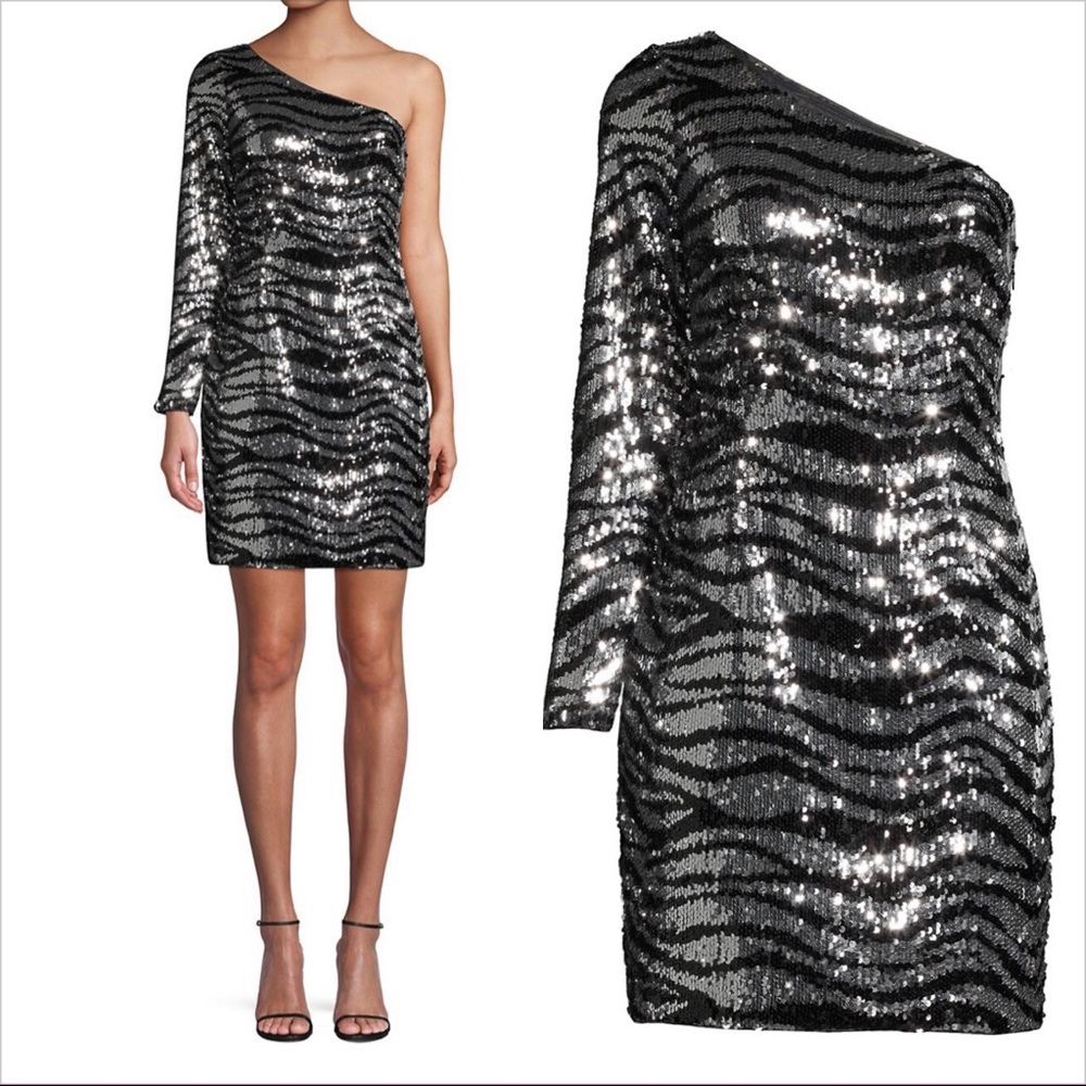 Aidan by Aidan Mattox
One-Shoulder Zebra Sequin Mini Dress